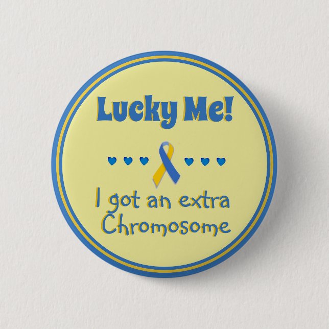 Down Syndrome  Lucky Me! Extra Chromosome - Hearts Button (Front)