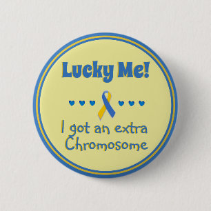 Down Syndrome  Lucky Me! Extra Chromosome - Hearts Button