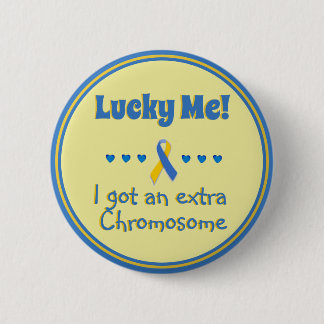 Down Syndrome Lucky Me! Extra Chromosome - Hearts Button