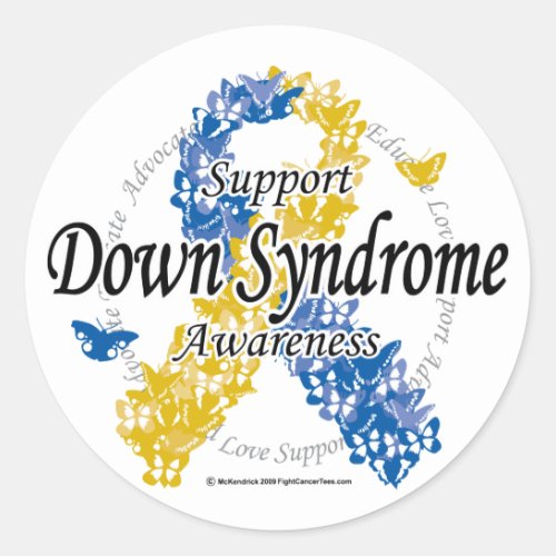 Down Syndrome Ribbon of Butterflies 2 Classic Round Sticker