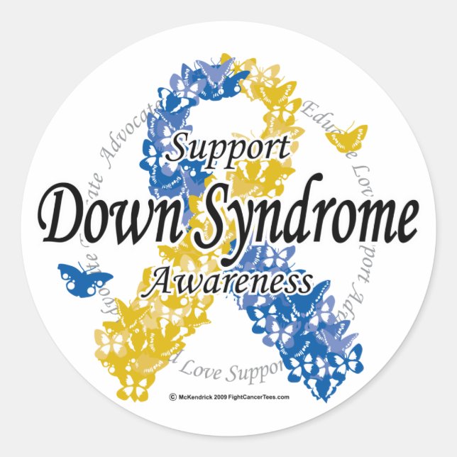 Down Syndrome Ribbon of Butterflies 2 Classic Round Sticker (Front)