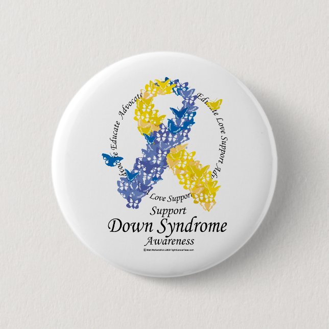 Down Syndrome Ribbon of Butterflies Button (Front)