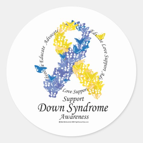 Down Syndrome Ribbon of Butterflies Classic Round Sticker