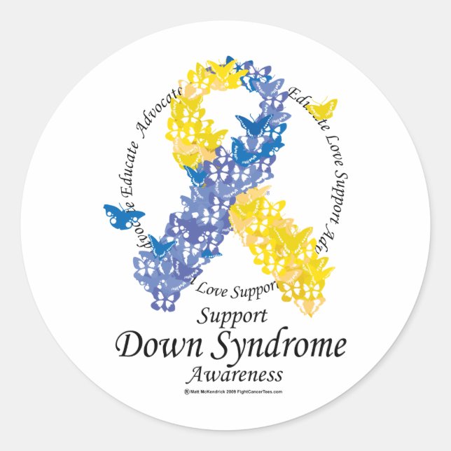 Down Syndrome Ribbon of Butterflies Classic Round Sticker (Front)