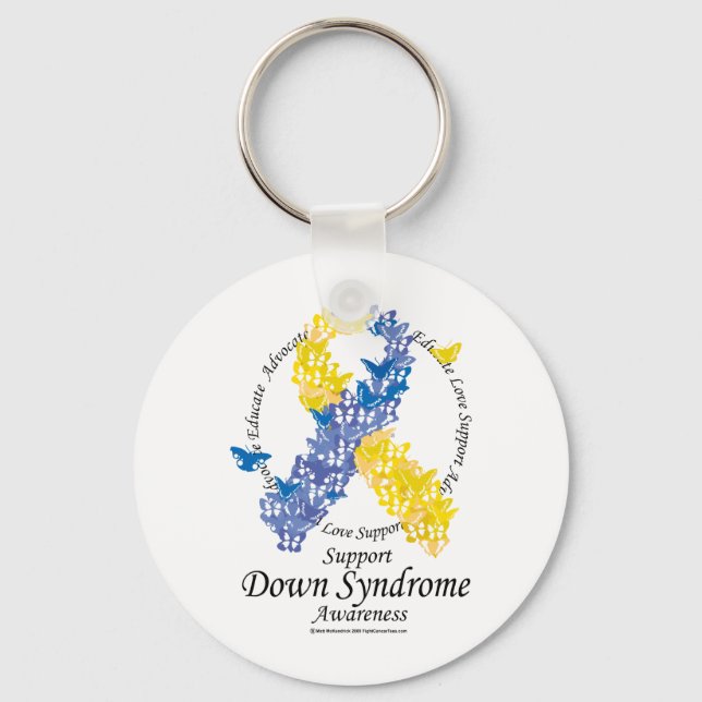 Down Syndrome Ribbon of Butterflies Keychain (Front)