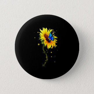 Down Syndrome Sunflower T shirt Gift Yellow Blue R Button