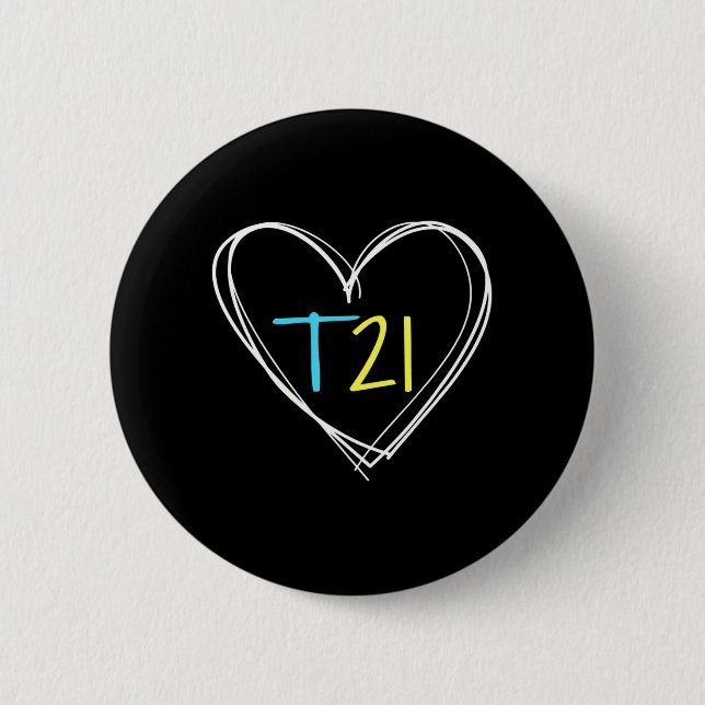 Down Syndrome T21 Awareness  for Women with Hearts Button (Front)