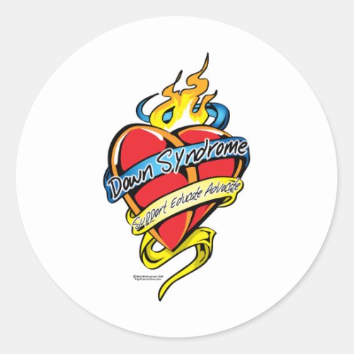 Down Syndrome Tattoo Heart Classic Round Sticker