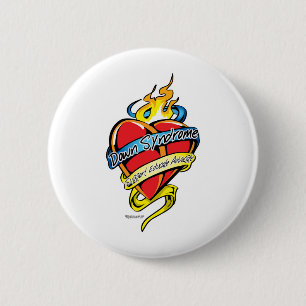 Down Syndrome Tattoo Heart Pinback Button