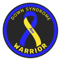 Down Syndrome Warrior Ribbon Black Round Sticker