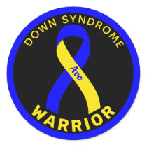 Down Syndrome Warrior Ribbon Black Round Sticker