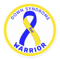 Down Syndrome Warrior Ribbon White Round Sticker