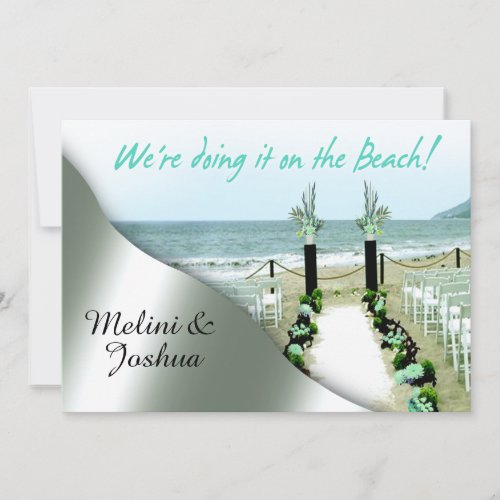 Down the Aisle Aqua Grey Silver Beach Wedding Invitation