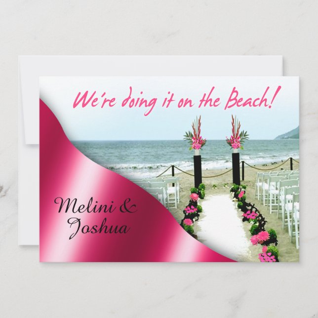 Down the Aisle Fuchsia Hot Pink Beach Wedding Invitation (Front)