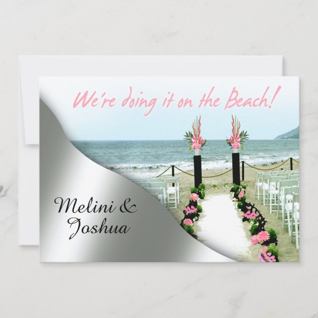 Down the Aisle Pink Grey Silver Beach Wedding Invitation (Front)