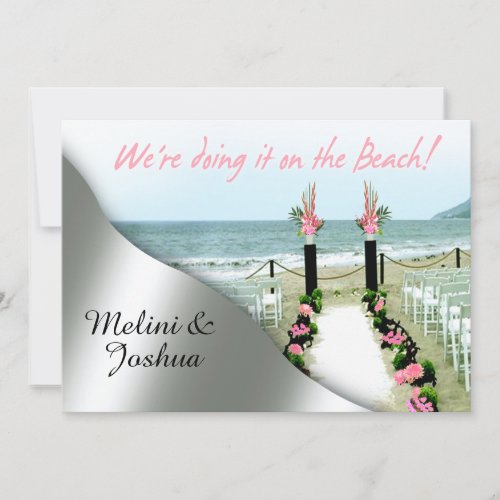 Down the Aisle Pink Grey Silver Beach Wedding Invitation