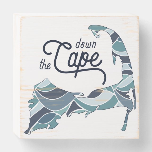 Down the Cape, Cape Cod Nautical Wooden Box Sign (Front Horizontal)