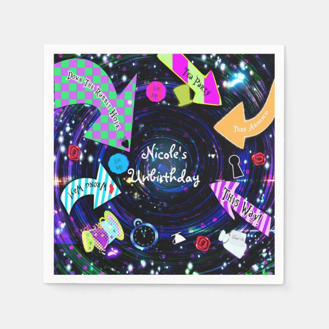 Down the Rabbit Hole Alice in Wonderland Party Paper Napkins (Front)
