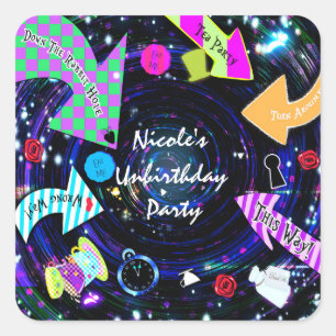 Down the Rabbit Hole Alice in Wonderland Party Square Sticker