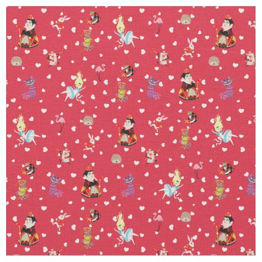 Down the Rabbit Hole, Alice on Red and White Heart Fabric