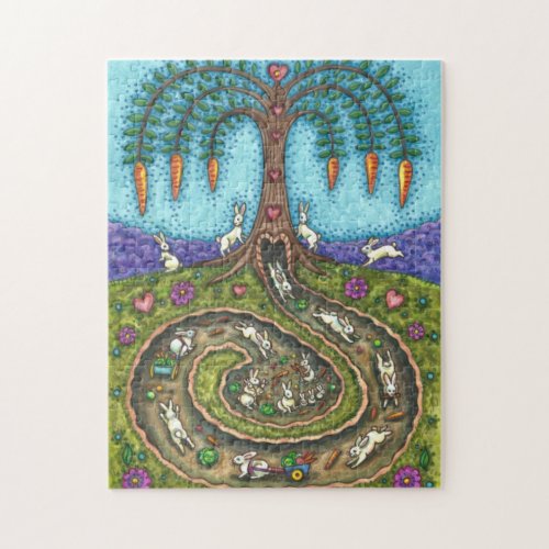 DOWN THE RABBIT HOLE CARROT WILLOW TREE FOLK ART JIGSAW PUZZLE