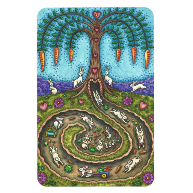 DOWN THE RABBIT HOLE, CARROT WILLOW TREE FOLK ART MAGNET (Vertical)