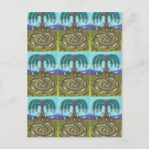 DOWN THE RABBIT HOLE, CARROT WILLOW TREE FOLK ART POSTCARD