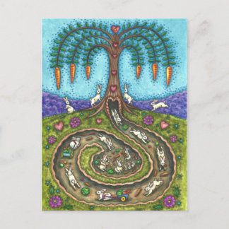 DOWN THE RABBIT HOLE, CARROT WILLOW TREE FOLK ART POSTCARD