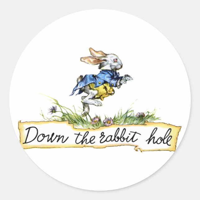 Down the rabbit hole classic round sticker (Front)