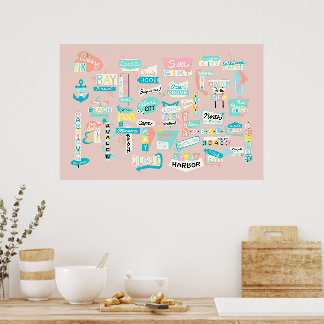Down the Shore NJ Beach Themed Poster