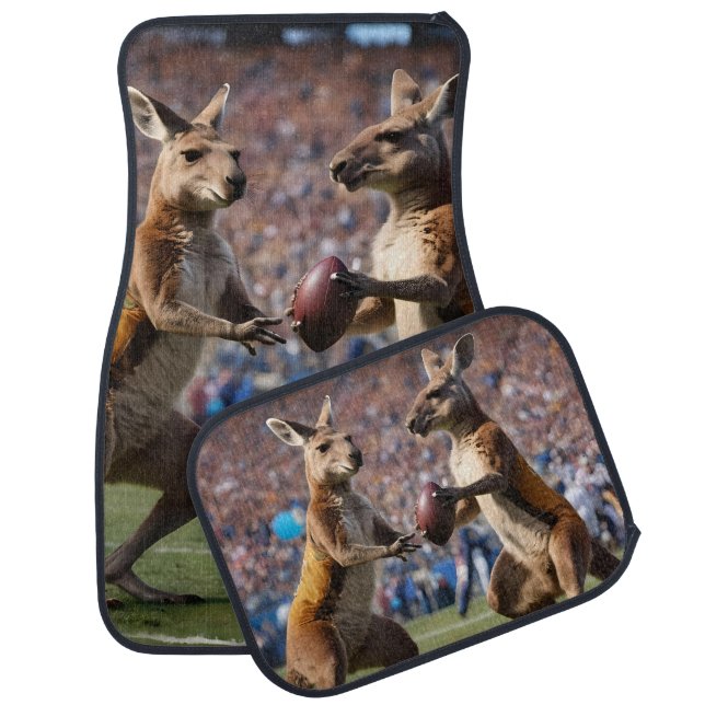 "Down Under Action: Kangaroos Playing Aussie Rules Car Floor Mat (Set)