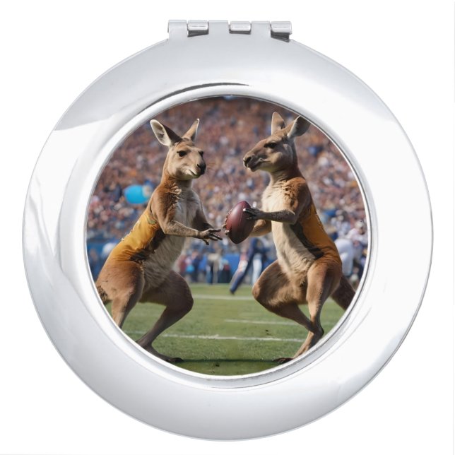 "Down Under Action: Kangaroos Playing Aussie Rules Compact Mirror (Front)