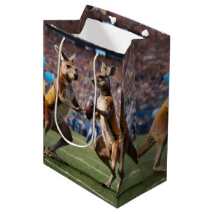 "Down Under Action: Kangaroos Playing Aussie Rules Medium Gift Bag