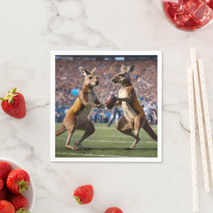 "Down Under Action: Kangaroos Playing Aussie Rules Napkins
