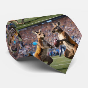 "Down Under Action: Kangaroos Playing Aussie Rules Neck Tie