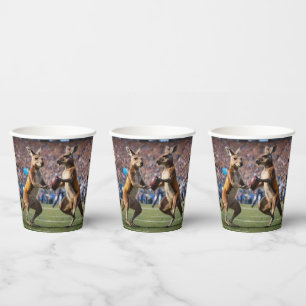 "Down Under Action: Kangaroos Playing Aussie Rules Paper Cups