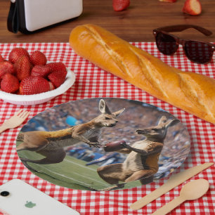 "Down Under Action: Kangaroos Playing Aussie Rules Paper Plates