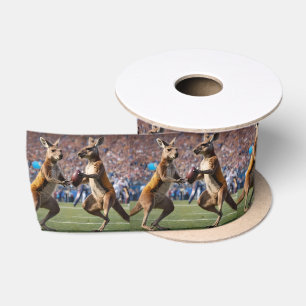"Down Under Action: Kangaroos Playing Aussie Rules Satin Ribbon
