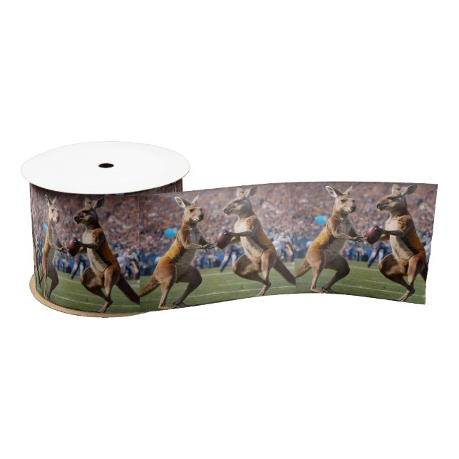"Down Under Action: Kangaroos Playing Aussie Rules Satin Ribbon (Spool)