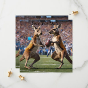 "Down Under Action: Kangaroos Playing Aussie Rules Save The Date