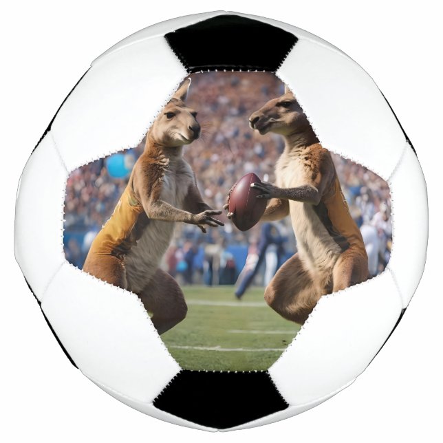 "Down Under Action: Kangaroos Playing Aussie Rules Soccer Ball (Front)