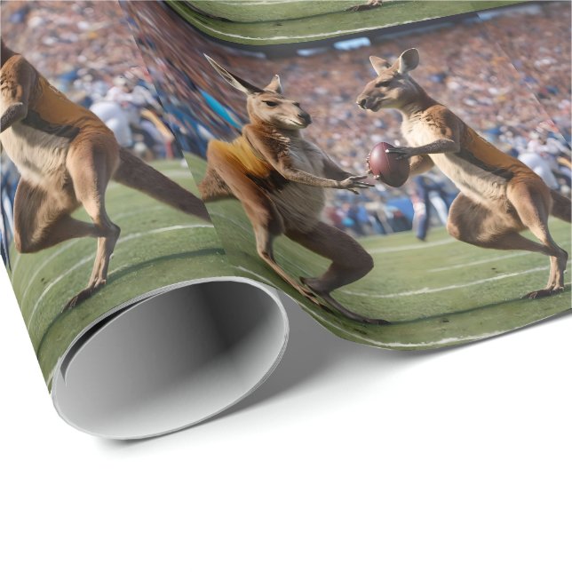"Down Under Action: Kangaroos Playing Aussie Rules Wrapping Paper (Roll Corner)