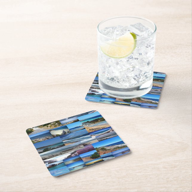 Down Under : Australian Beaches Photo Collage, Square Paper Coaster (Insitu)