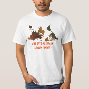 DOWN-UNDER UPSIDE-DOWN Funny WORLD MAP T-Shirt