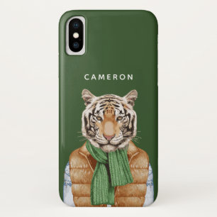 Down Vest Tiger Add Your Name iPhone X Case