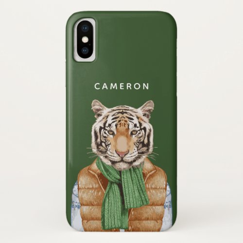 Down Vest Tiger  Add Your Name iPhone X Case