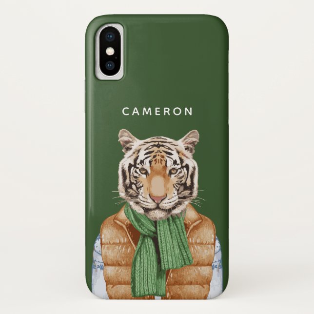Down Vest Tiger | Add Your Name Case-Mate iPhone Case (Back)