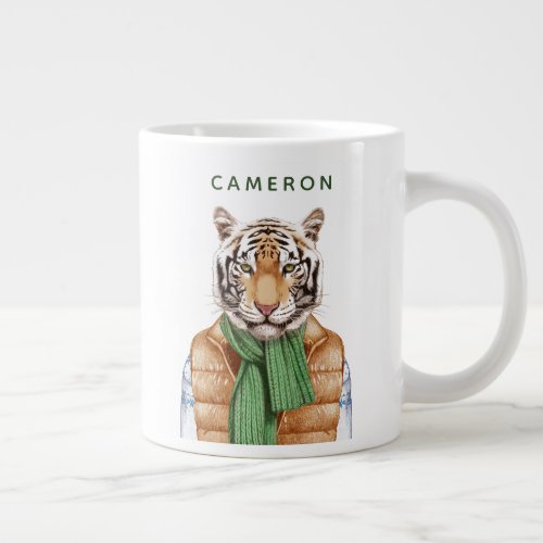 Down Vest Tiger  Add Your Name Giant Coffee Mug