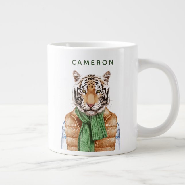 Down Vest Tiger | Add Your Name Giant Coffee Mug (Right)