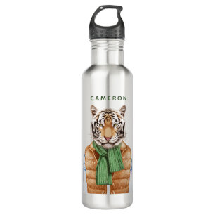 Down Vest Tiger Add Your Name Stainless Steel Water Bottle